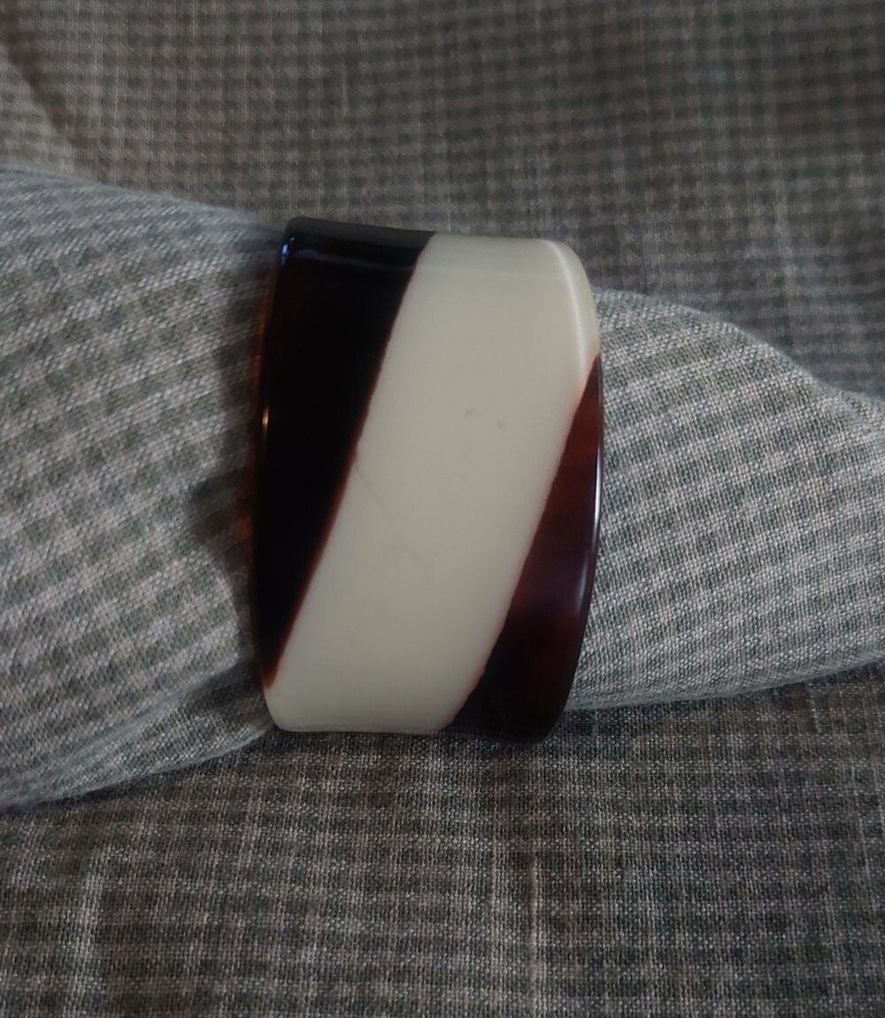 Vintage Lea Stein Cream and Rootbeer Swirl Celluloid Cuff Bracelet